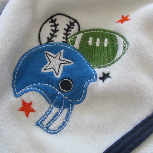 Gerber Terry Cloth Hooded Bath Towel Boys‎ 30" x 25" White Football Baseball - Picture 2 of 4